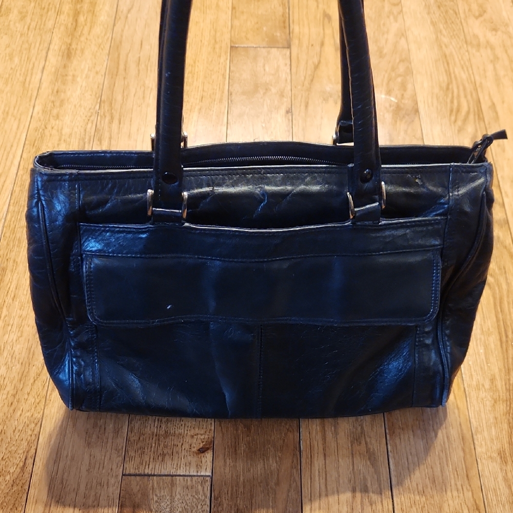 Black Genuine Leather Shoulder Bag Front Pocket P-005